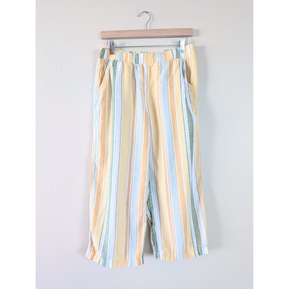 Croft & Barrow Striped Linen Cropped Pants S Elastic Waist Beach Vacation Summer